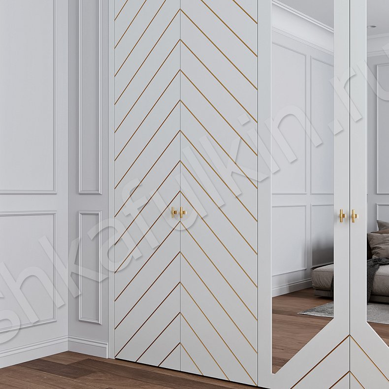 Распашной шкаф Касадея Белый Золото Светлые Современный 6и створчатые Гостиная Для вещей 3