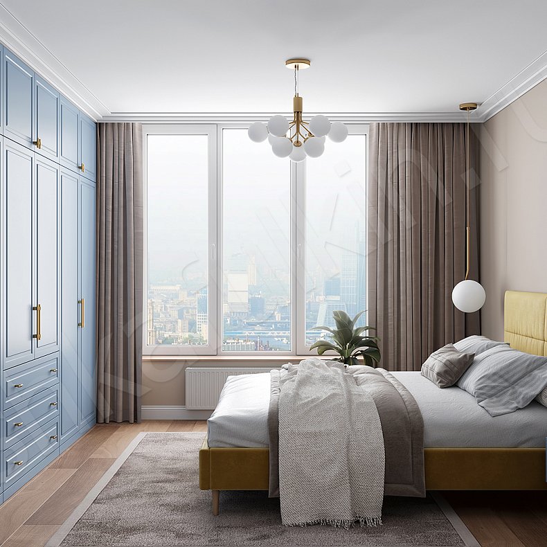 Шкаф Брикелл Белый Синий Светлые Классика 6и створчатые Спальня Для вещей 2