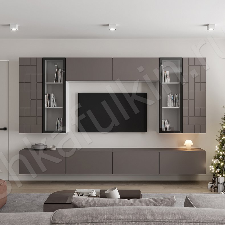 Стенка Честер Темные Серый Современный 4х створчатые Гостиная Для книг Под ТВ