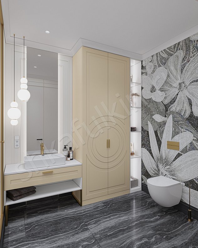 Мебель в ванную Линдор Зеленый Темные Светлые Коричневый Цветной Неоклассика 2х створчатые  Для вещей Для белья 8