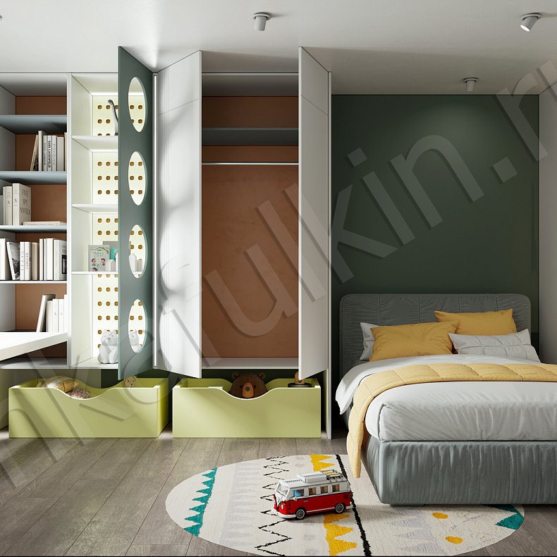 Изображение Детская Контерри Цветной Современный 3х створчатые Детская Для книг Для вещей 2