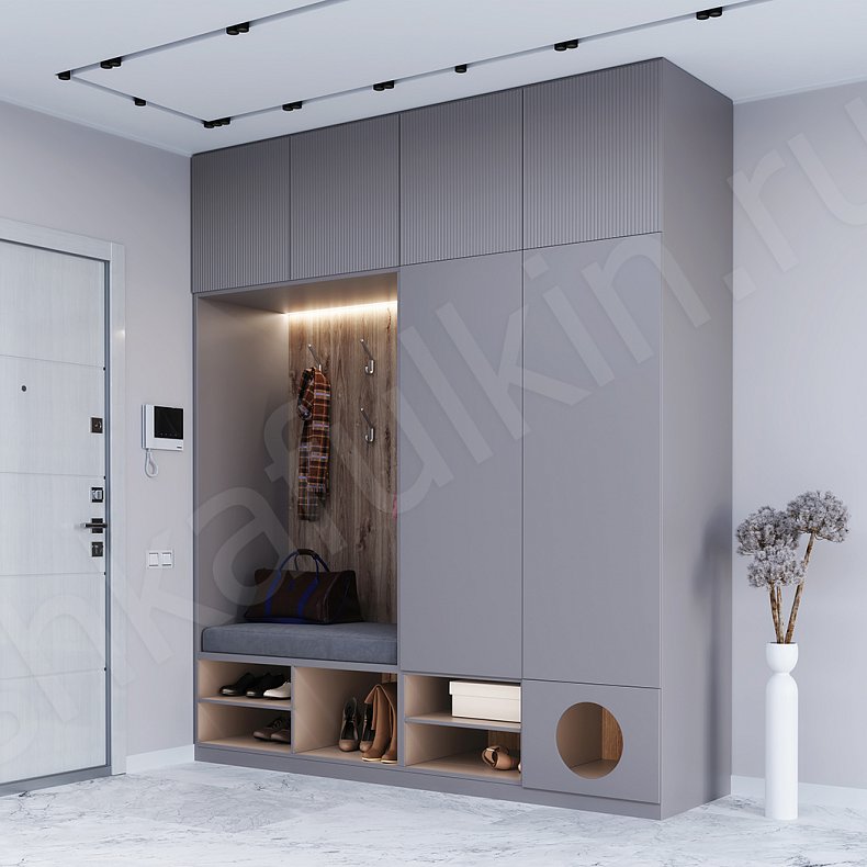 Прихожая Марсиус Светлые Серый Модерн 2х створчатые Прихожая Для вещей