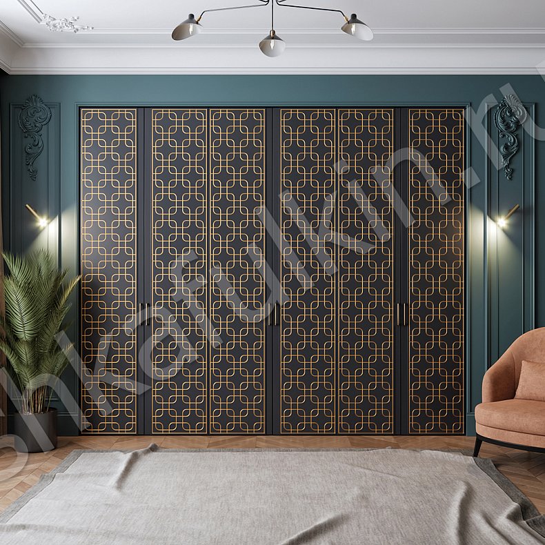 Изображение Шкаф Милбург Черный Золото Темные Модерн 6и створчатые Гостиная Для вещей 1