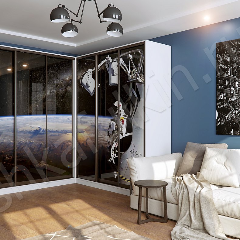 Угловой шкаф-купе Космос Темные Цветной Современный 6и створчатые Гостиная Для вещей
