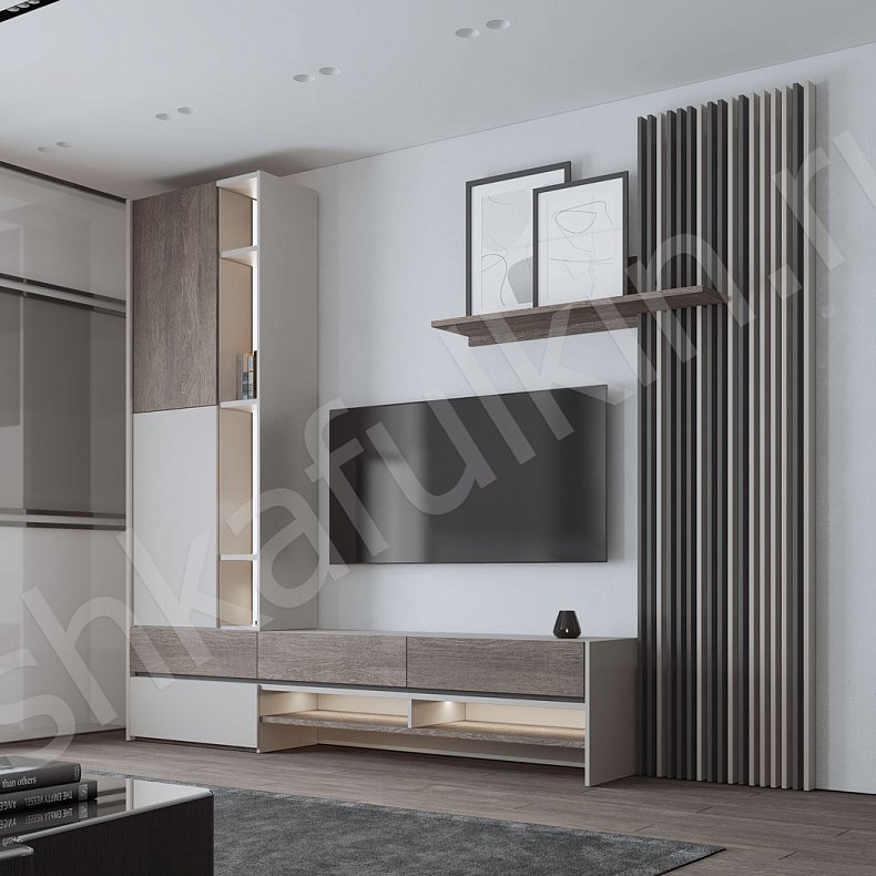 Изображение Стенка Мишель Светлые Древесный Белый Современный  Гостиная Под ТВ Для декора Для книг 2