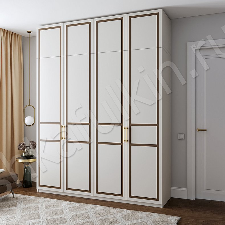 Изображение Шкаф Бруно Белый Светлые Серый Неоклассика 4х створчатые Гостиная Для вещей 1