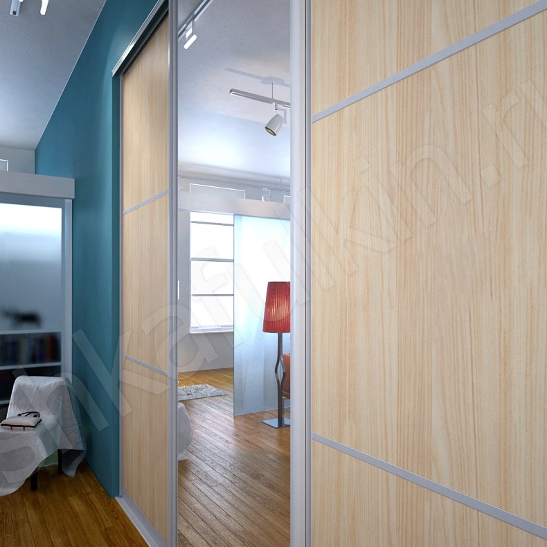 Встроенный шкаф-купе 3 двери Скандинавия Светлые Древесный Скандинавский 3х створчатые Гостиная Для вещей 4