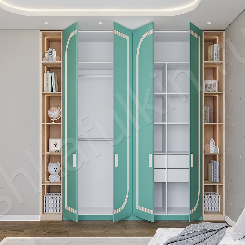 Изображение Детская Ясмина Зеленый Светлые Цветной Современный 4х створчатые Детская Для вещей Для декора Для книг Для белья 4