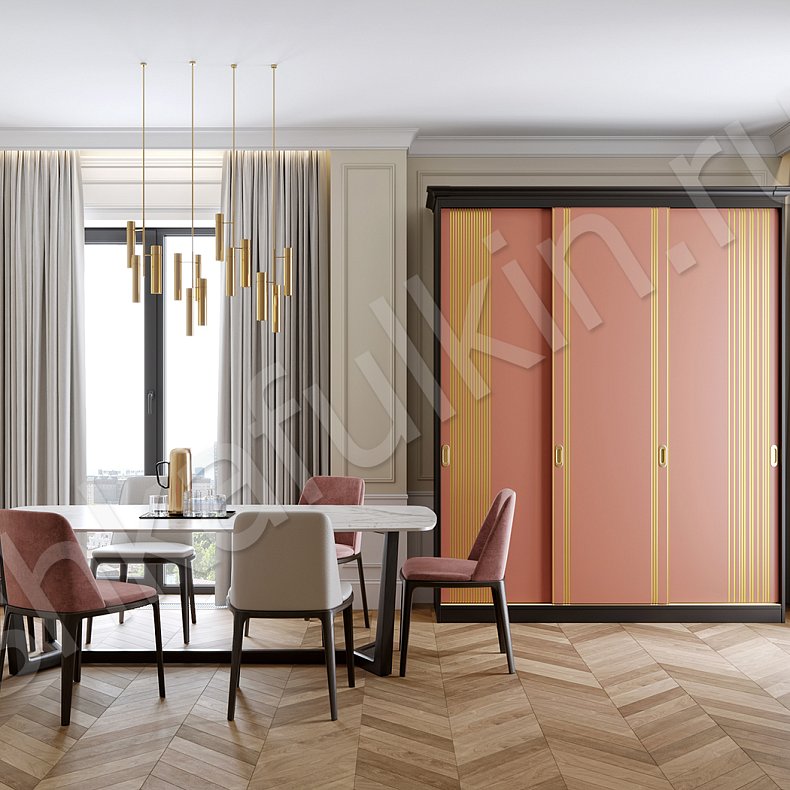 Корпусный шкаф-купе Сиена Светлые Красный Цветной Модерн 3х створчатые Гостиная Для вещей 2