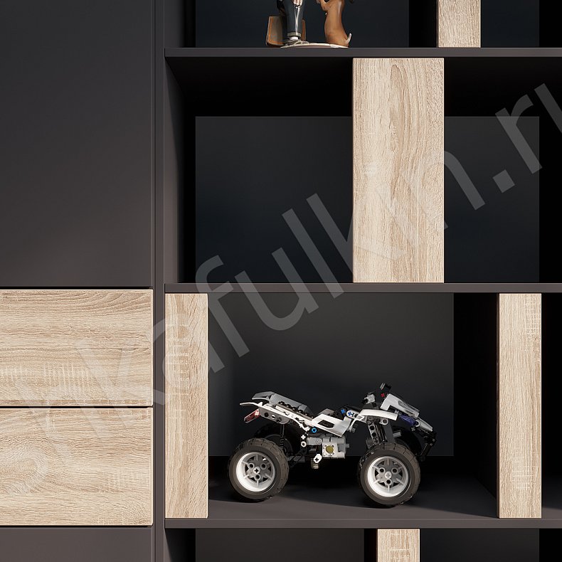 Изображение Шкаф Толли Темные Светлые Серый Древесный Черный Белый Скандинавский 2х створчатые Детская Для вещей Для декора Для книг Для белья 15