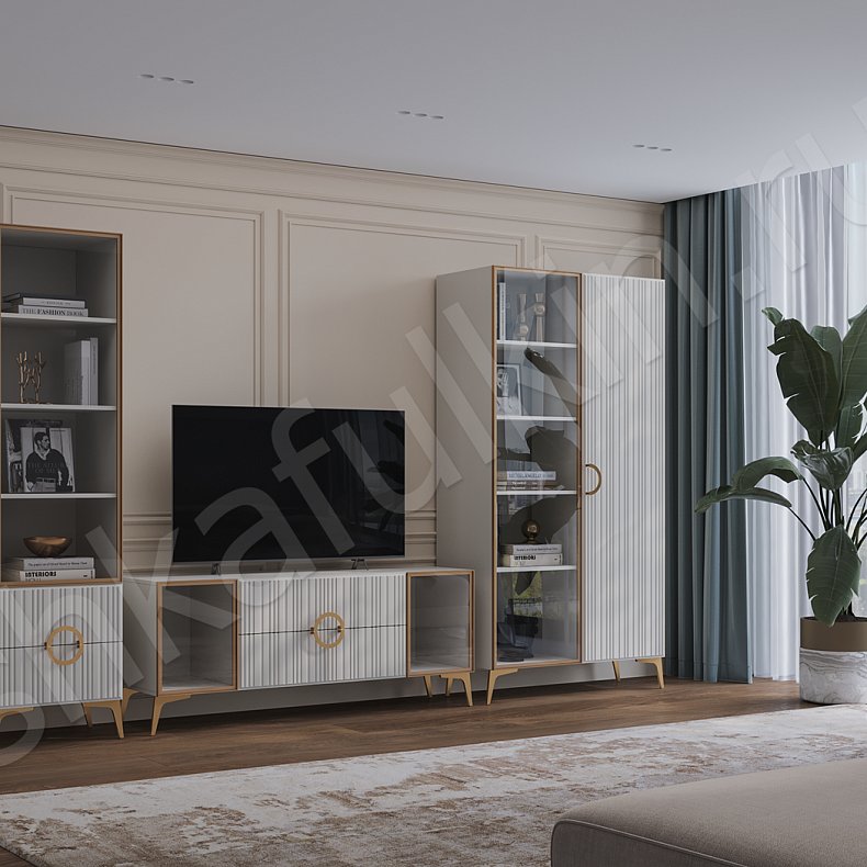 Изображение Стенка Обсидиан Белый Черный Цветной Красный Синий Светлые Темные Неоклассика 2х створчатые Гостиная Для книг Под ТВ 4