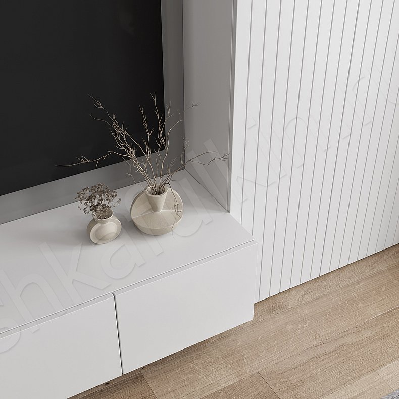 Изображение Стенка Базилио Светлые Белый Минимализм 4х створчатые Гостиная Для вещей Под ТВ 4