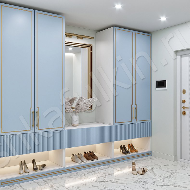 Изображение Прихожая Нео Золото Синий Цветной Белый Неоклассика 4х створчатые Прихожая Для вещей 3