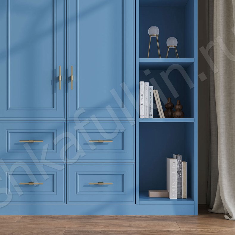 Шкаф Параиба Цветной Синий Светлые Классика 4х створчатые Гостиная Для книг Для декора Для вещей 4
