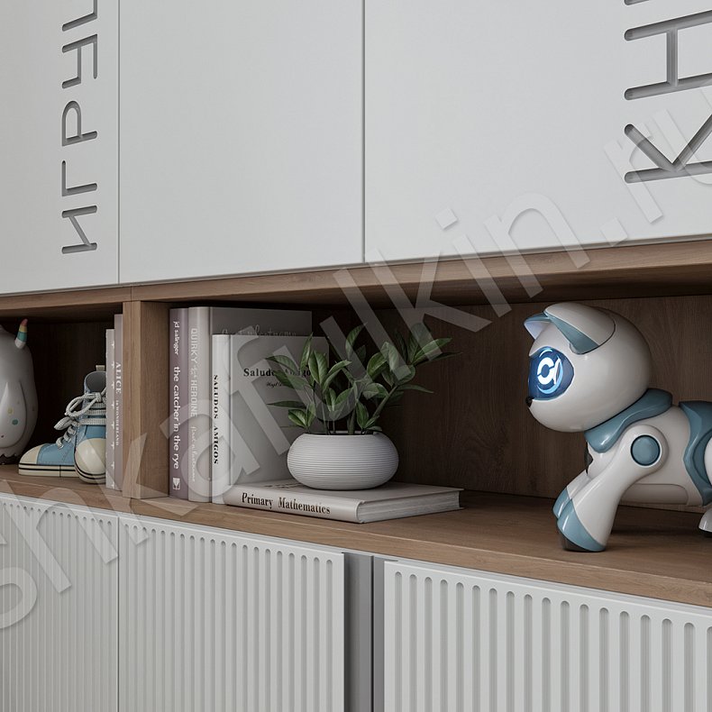 Детская Федерико Белый Цветной Светлые Зеленый Современный 4х створчатые Детская Для книг Для вещей 6