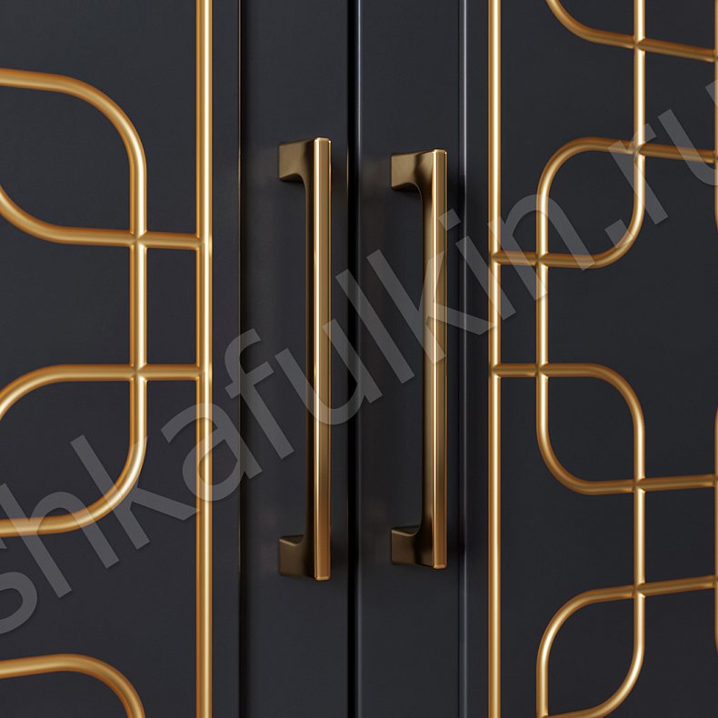 Изображение Шкаф Милбург Черный Золото Темные Модерн 6и створчатые Гостиная Для вещей 4