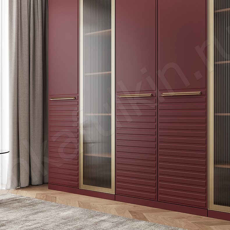 Изображение Шкаф Бургунди Черный Цветной Красный Темные Модерн 6и створчатые Гостиная Для декора Для вещей 4