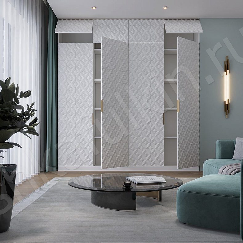 Изображение Шкаф Эльма Белый Светлые Неоклассика 4х створчатые Гостиная Для вещей 2