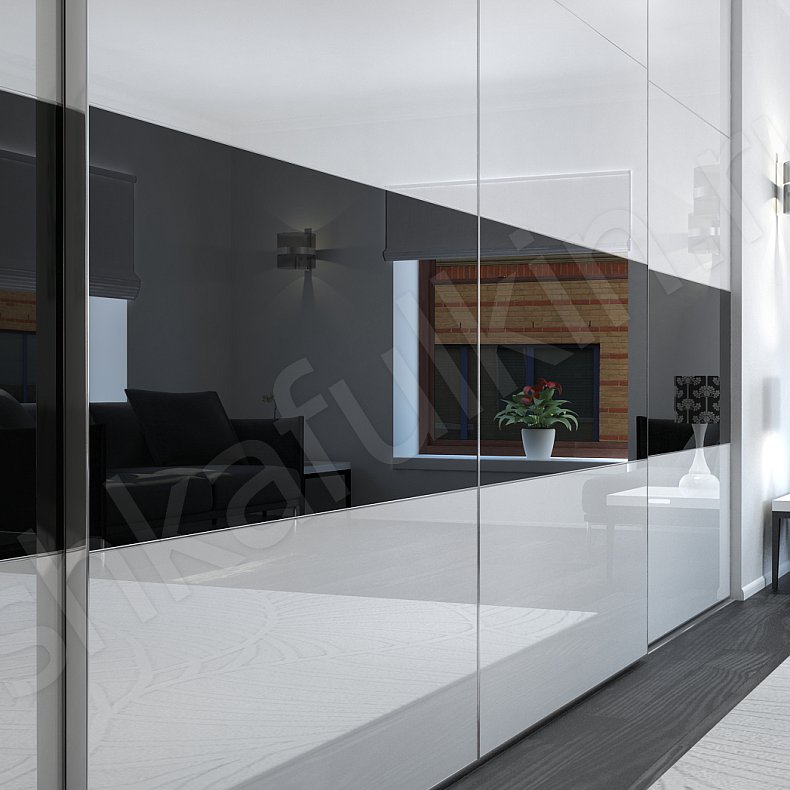 Встроенный шкаф-купе белый с черным Дафнис Белый Черный Светлые Модерн 4х створчатые Спальня Для вещей 3