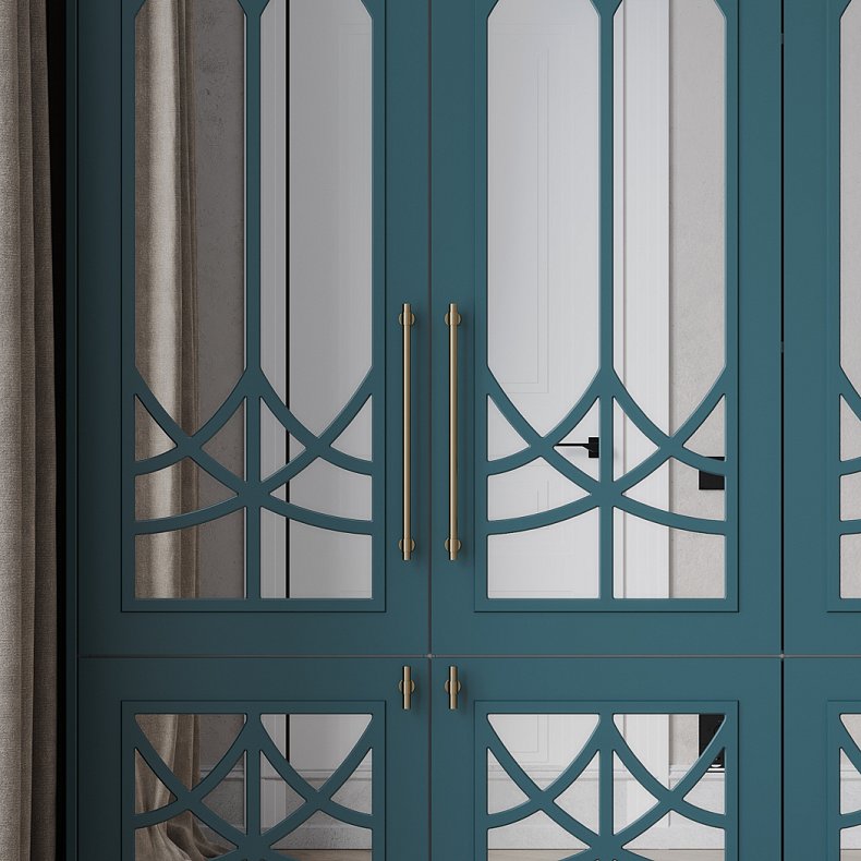 Шкаф с зеркалом Стефани Цветной Синий Зеленый Неоклассика 4х створчатые Гостиная Для вещей 4