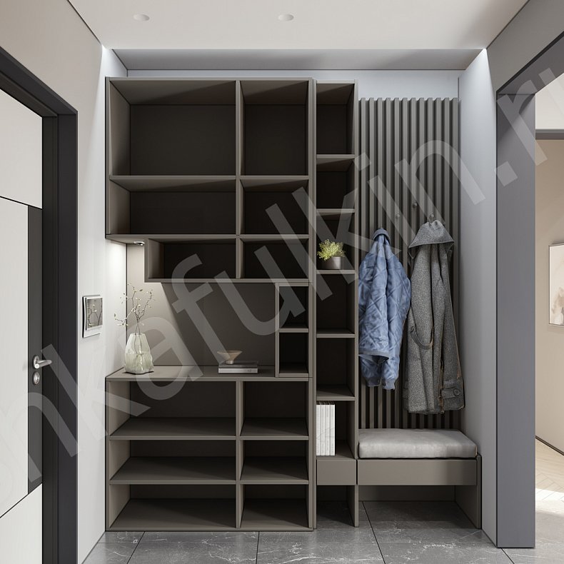 Изображение Прихожая Сальма Темные Серый Коричневый Белый Минимализм 2х створчатые Прихожая Для вещей 10