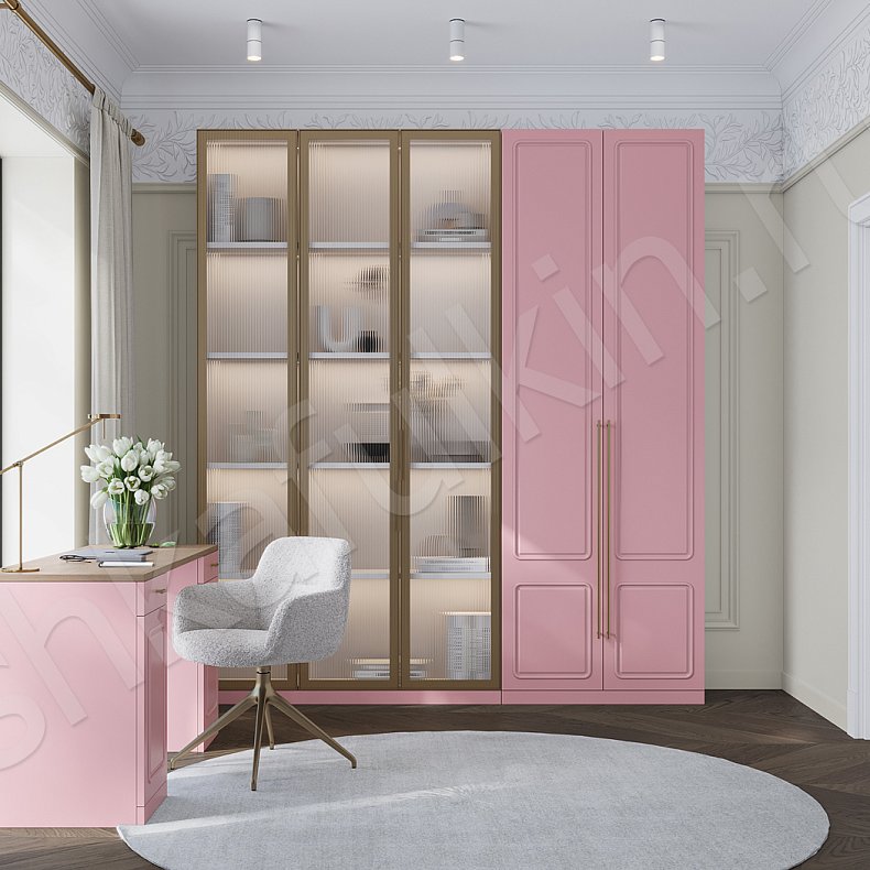 Кабинет Адажио Светлые Цветной Коричневый Розовый Зеленый Современный 5и створчатые Гостиная Для книг Для декора Для посуды Для вещей 4