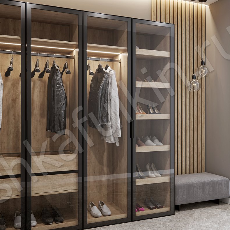 Изображение Шкаф Тониан Черный Древесный Темные Минимализм 4х створчатые Прихожая Для вещей 2