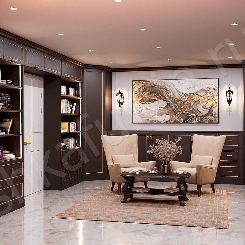 Библиотека Караваджио Темные Древесный Неоклассика  Спальня Для посуды Для декора Для книг 3