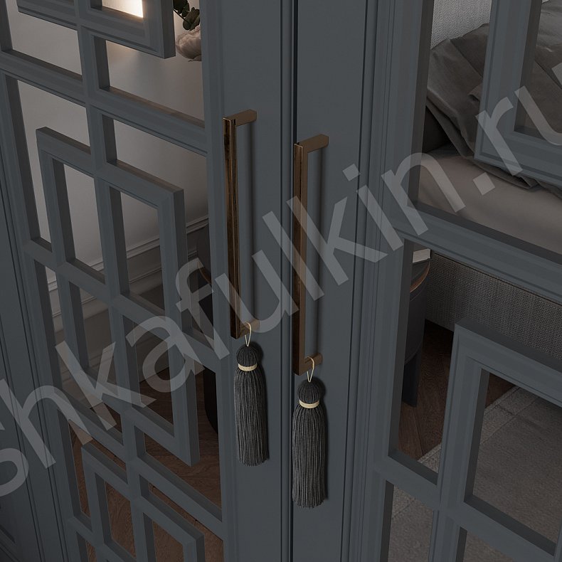 Изображение Шкаф 4 двери Антида Белый Серый Неоклассика 4х створчатые Спальня Для вещей 5