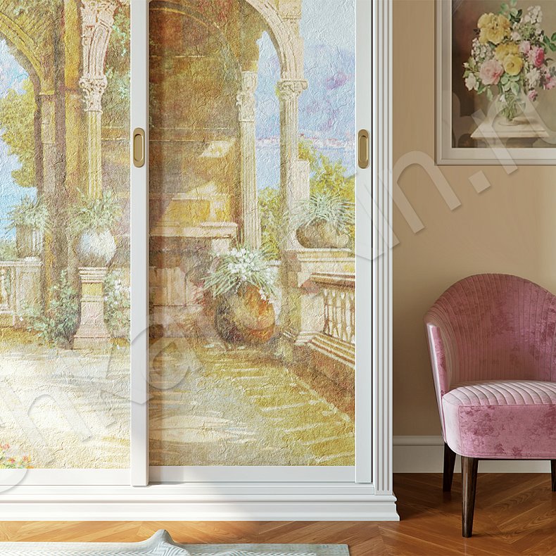 Изображение Корпусный шкаф-купе Одиссей Светлые Цветной Белый Классика 4х створчатые Гостиная Для вещей 2