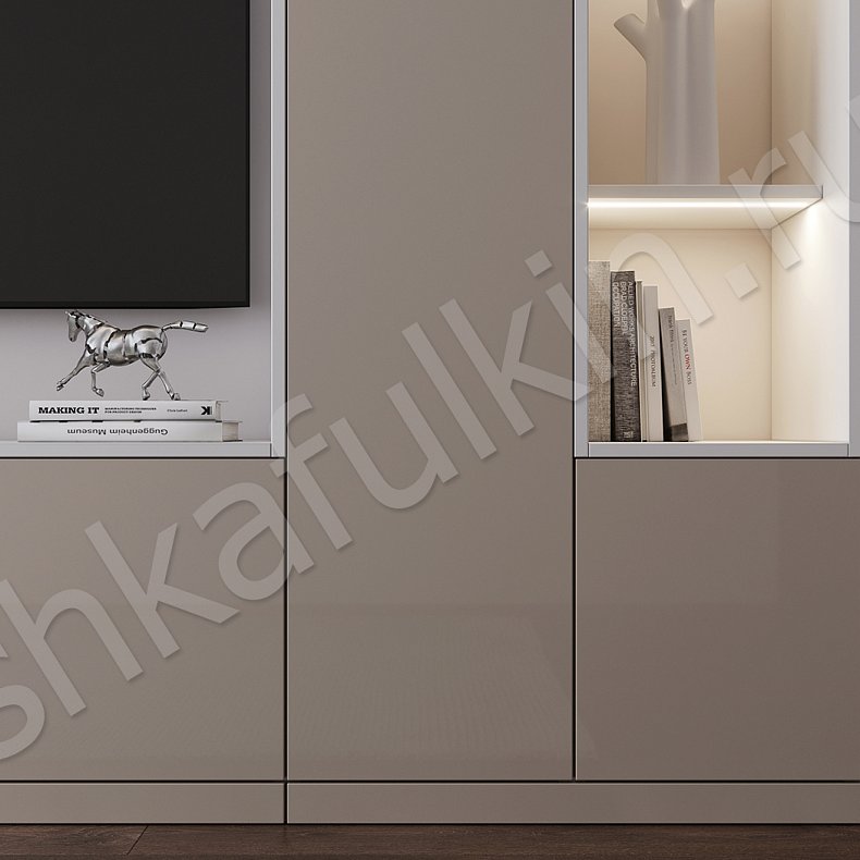 Изображение Стенка Луиза Коричневый Светлые Минимализм 4х створчатые Гостиная Для декора Под ТВ Для вещей 3