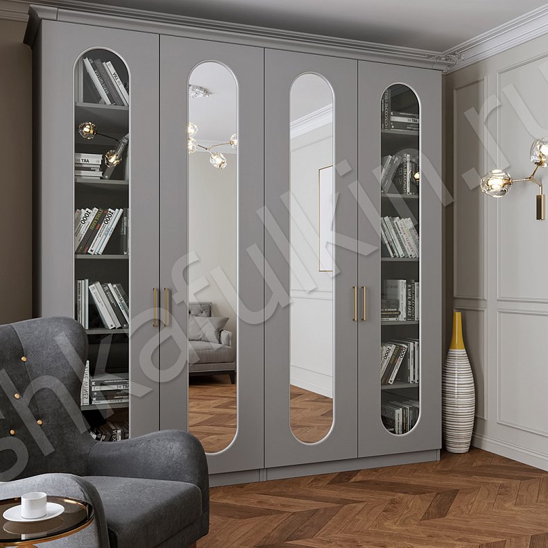 Изображение Распашной шкаф Скарлетт Белый Светлые Серый Современный 4х створчатые Гостиная Для вещей 5