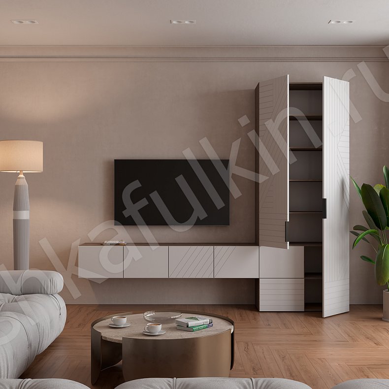 Изображение Стенка Салли Светлые Белый Современный 2х створчатые Гостиная Для вещей Под ТВ 4
