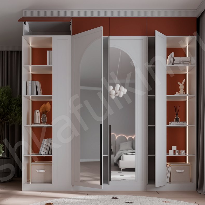 Изображение Детская Терра Белый Современный 4х створчатые Детская Для вещей Для декора Для книг 1