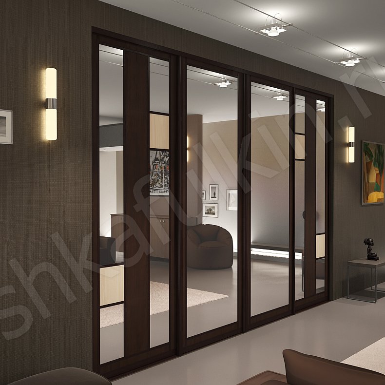 Встроенный шкаф-купе 4 двери Ассимо Темные Венге Черный Современный 4х створчатые Коридор Для вещей