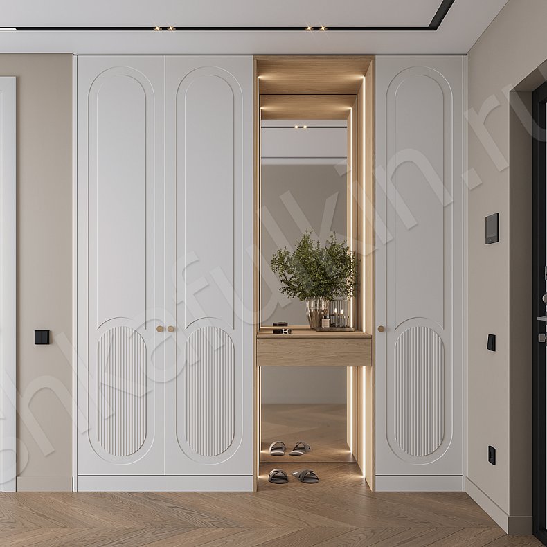 Прихожая Маурис Белый Цветной Синий Светлые Неоклассика 3х створчатые Прихожая Для вещей