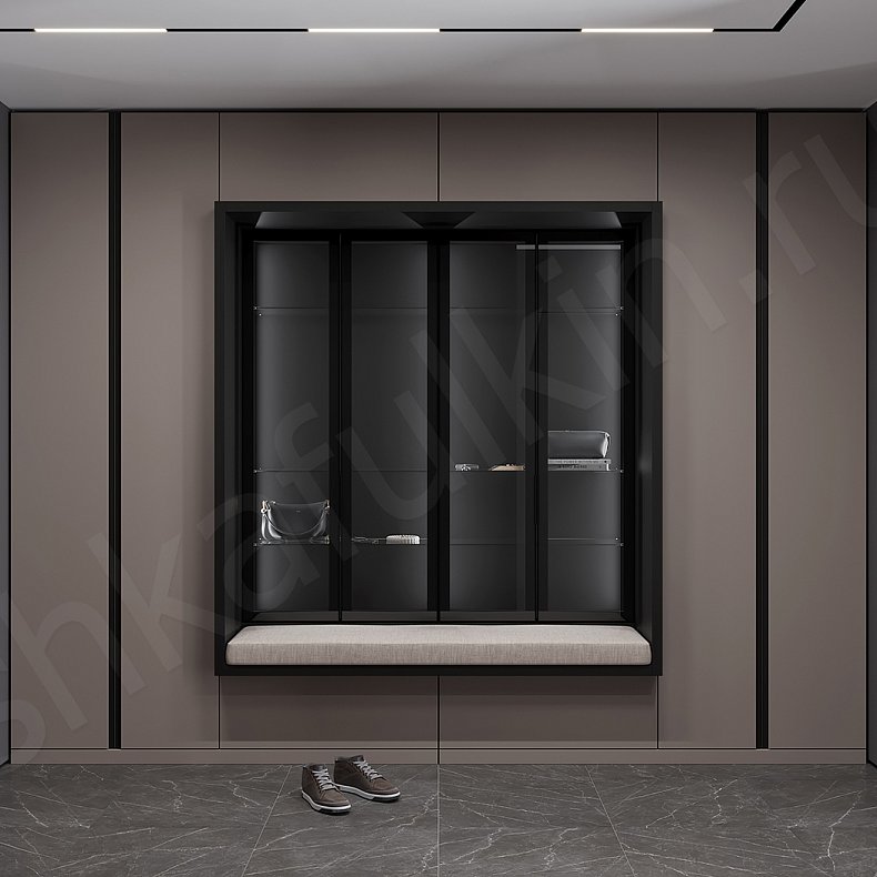 Прихожая Йокогама Серый Темные Черный Лофт 4х створчатые Прихожая Для вещей 1