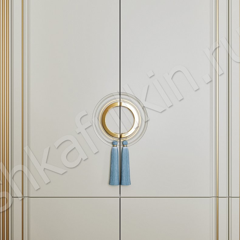 Шкаф с ручками-кругами Юлианна Светлые Золото Белый Классика 4х створчатые Спальня Для вещей 4