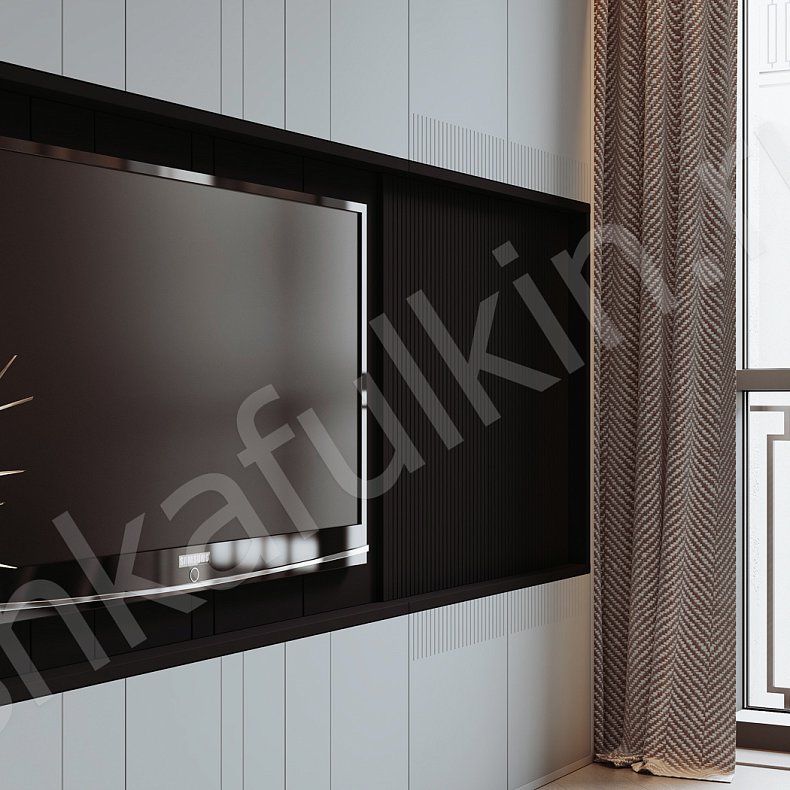 Изображение Стенка Фредерик Черный Светлые Серый Современный 6и створчатые Гостиная Для книг Под ТВ Для вещей 5