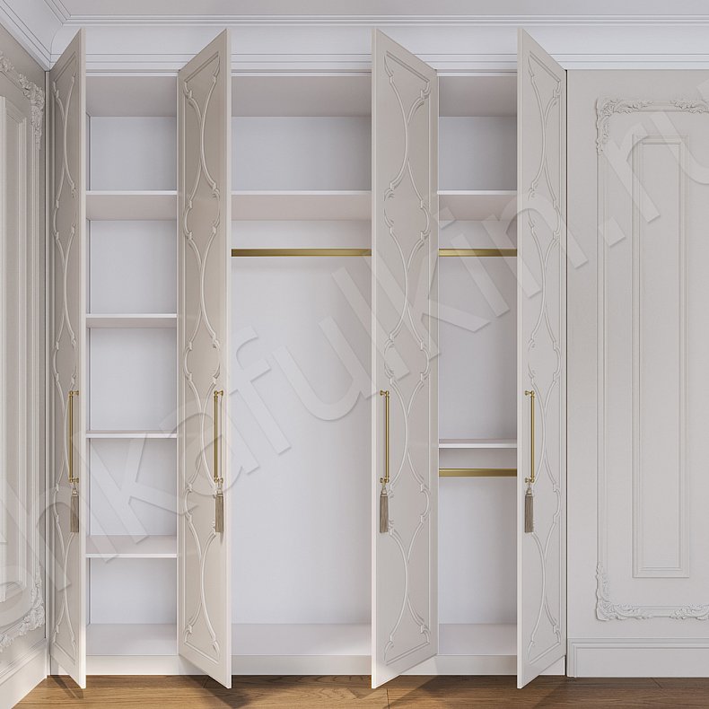 Изображение Гарнитур Айлин Белый Коричневый Светлые Темные Неоклассика 4х створчатые Спальня Для белья Для вещей 9