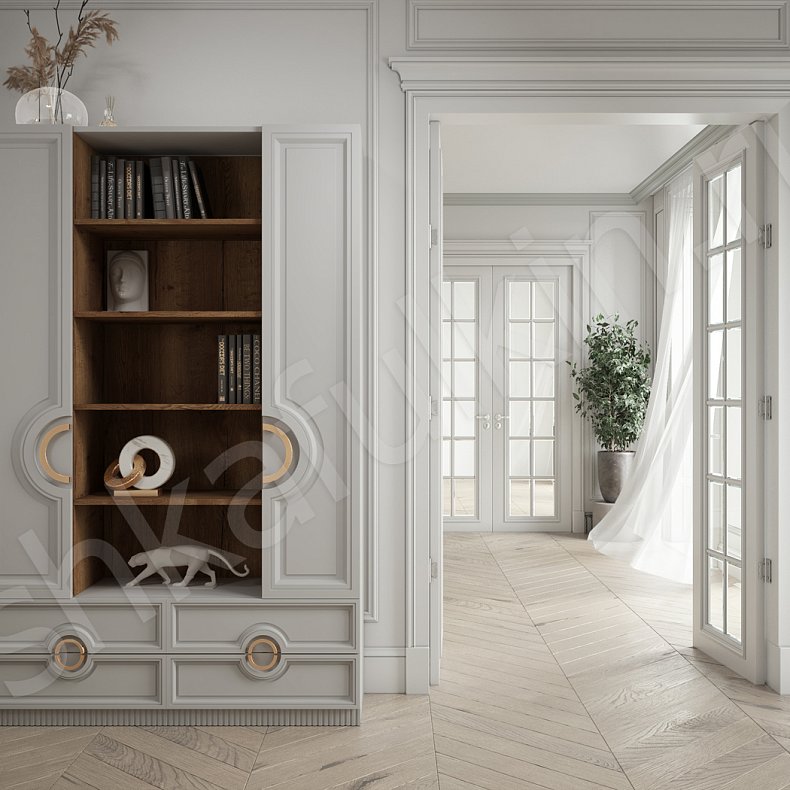 Изображение Гарнитур Лорен Белый Цветной Зеленый Золото Неоклассика 2х створчатые Спальня Для белья Для вещей 2