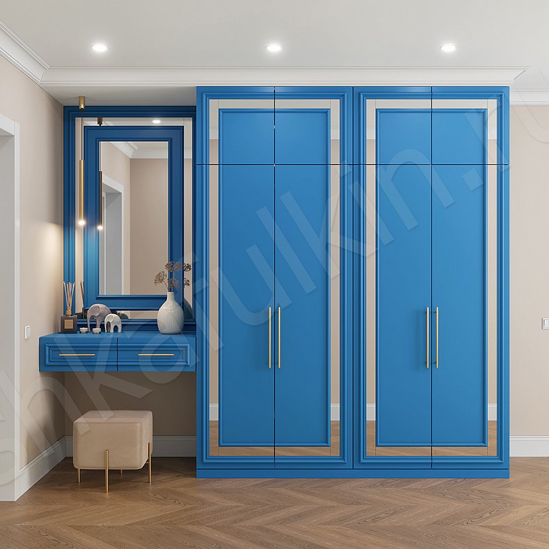 Изображение Прихожая Джорджия Белый Цветной Синий Светлые Неоклассика 4х створчатые Прихожая Для вещей 3