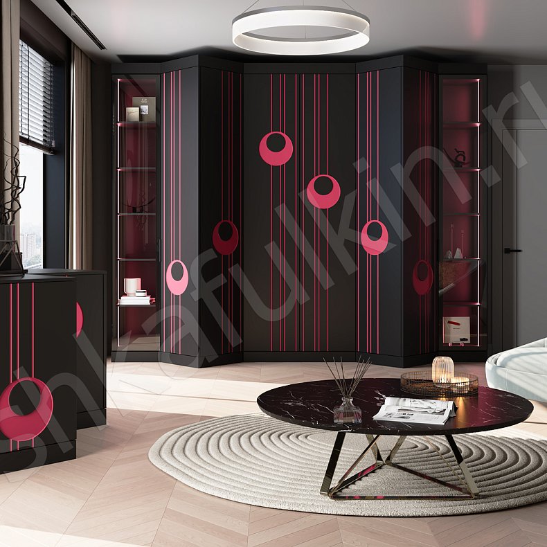 Шкаф Экспрессио Черный Цветной Красный Темные Этнический 6и створчатые Гостиная Для декора Для вещей