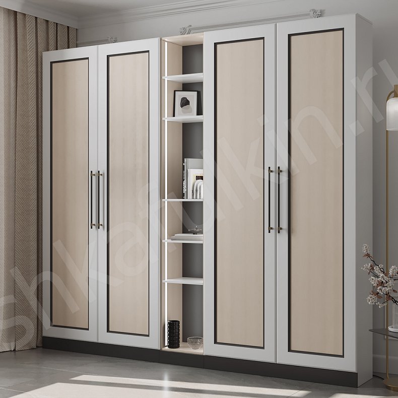 Изображение Шкаф Доминго Светлые Древесный Белый Современный 4х створчатые Гостиная Для вещей 2