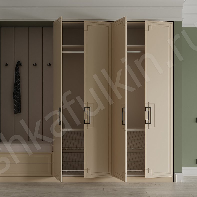 Прихожая Метрополитан Цветной Коричневый Темные Зеленый Неоклассика 4х створчатые Прихожая Для вещей 4