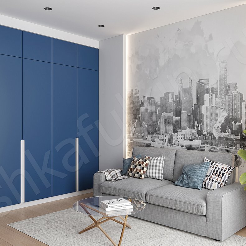 Распашной шкаф Ламо Белый Цветной Синий Современный 4х створчатые Гостиная Для вещей