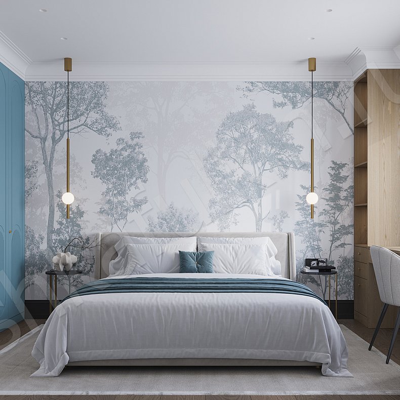 Гарнитур Маурис Светлые Синий Цветной Современный 3х створчатые Спальня Для вещей Для декора Для книг Для белья 1