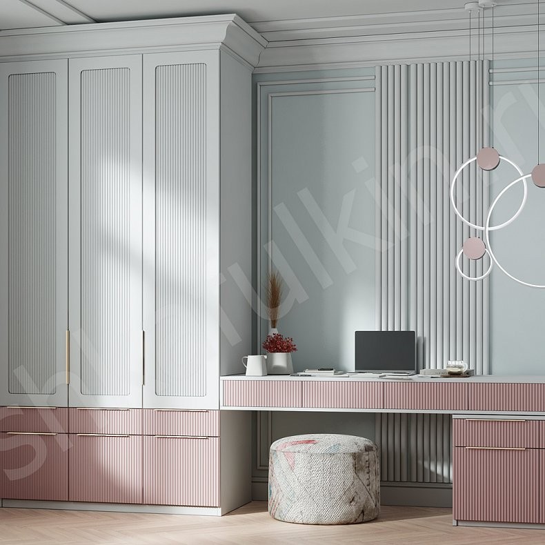 Изображение Детская Пинклайн Белый Розовый Модерн 3х створчатые Детская Для книг Для вещей 2