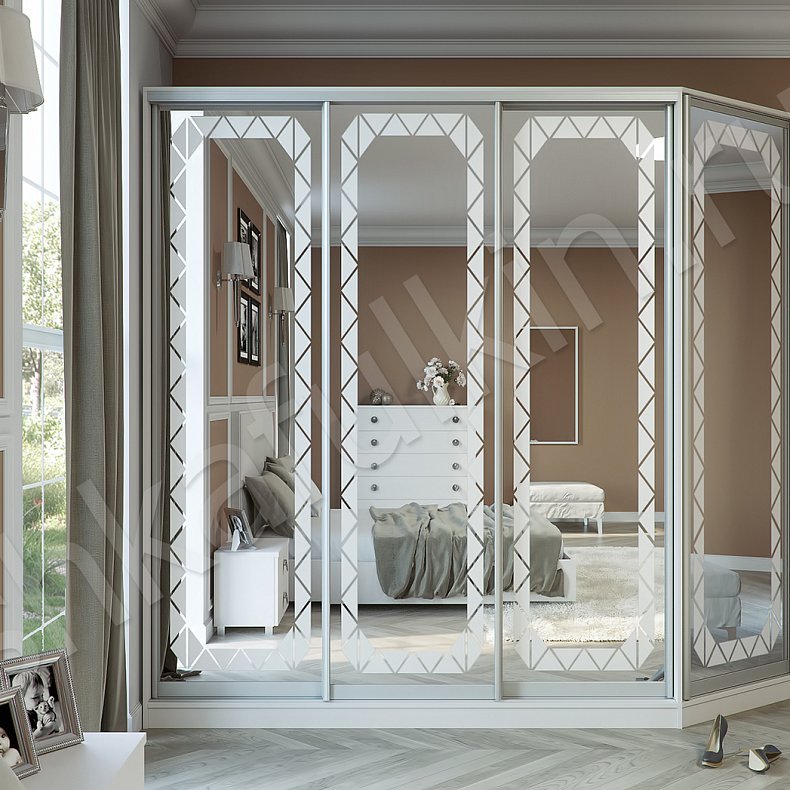 Корпусный шкаф-купе Орфей Светлые Белый Неоклассика 4х створчатые Спальня Для вещей 2