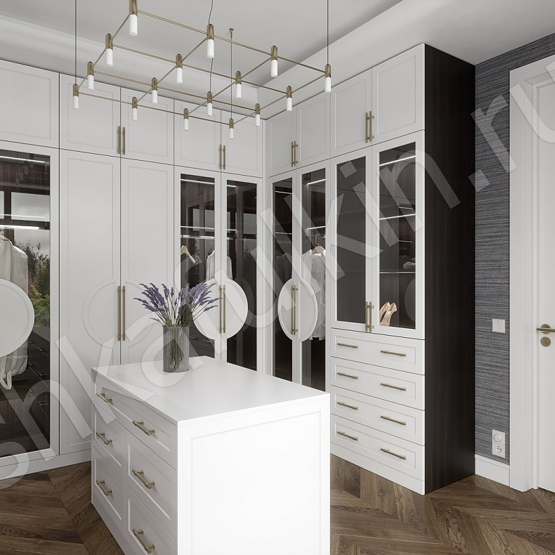 Гардеробная Омега Светлые Белый Неоклассика  Гардеробная Для вещей Для белья 3